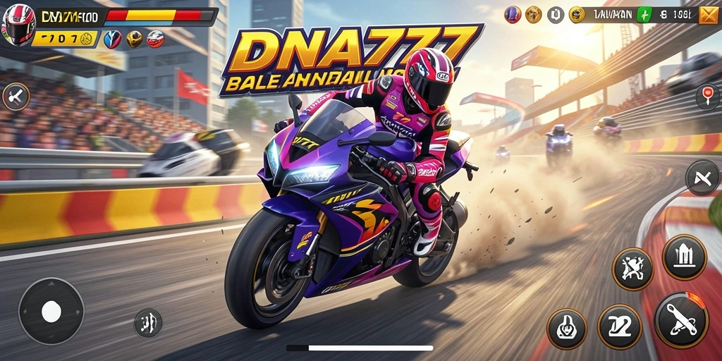 Tampilan gameplay penuh aksi dari balapan motor di DNA777.