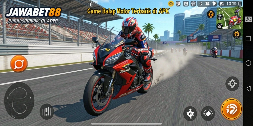 Tangkapan layar menampilkan aksi balapan motor yang mendebarkan di JAWABET88.