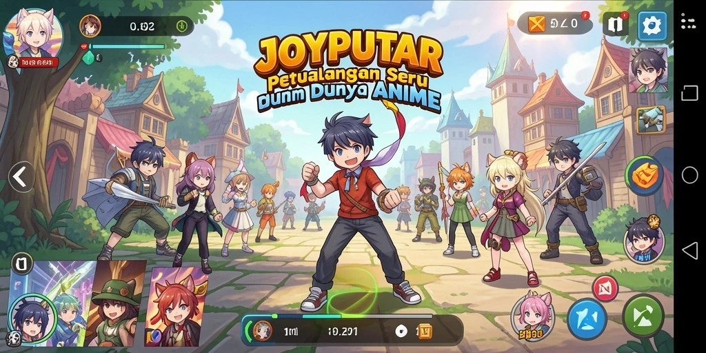 Tampilan gameplay JOYPUTAR yang penuh aksi dan karakter anime yang menarik.