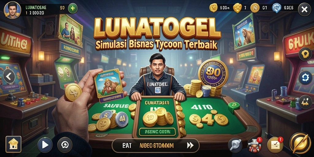 Tampilan gameplay menarik LUNATOGEL yang penuh strategi bisnis.