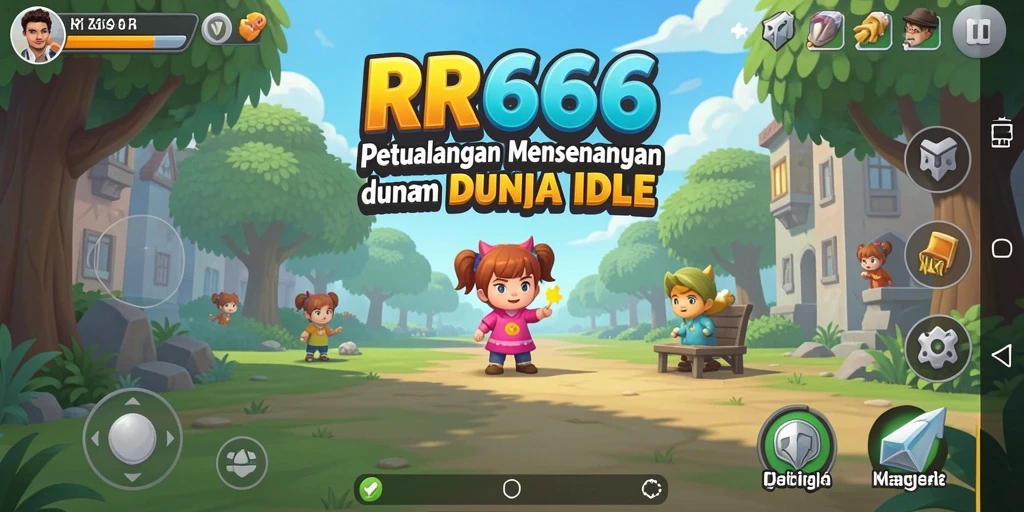 Screenshot gameplay RR666 menunjukkan karakter mengumpulkan sumber daya secara otomatis.