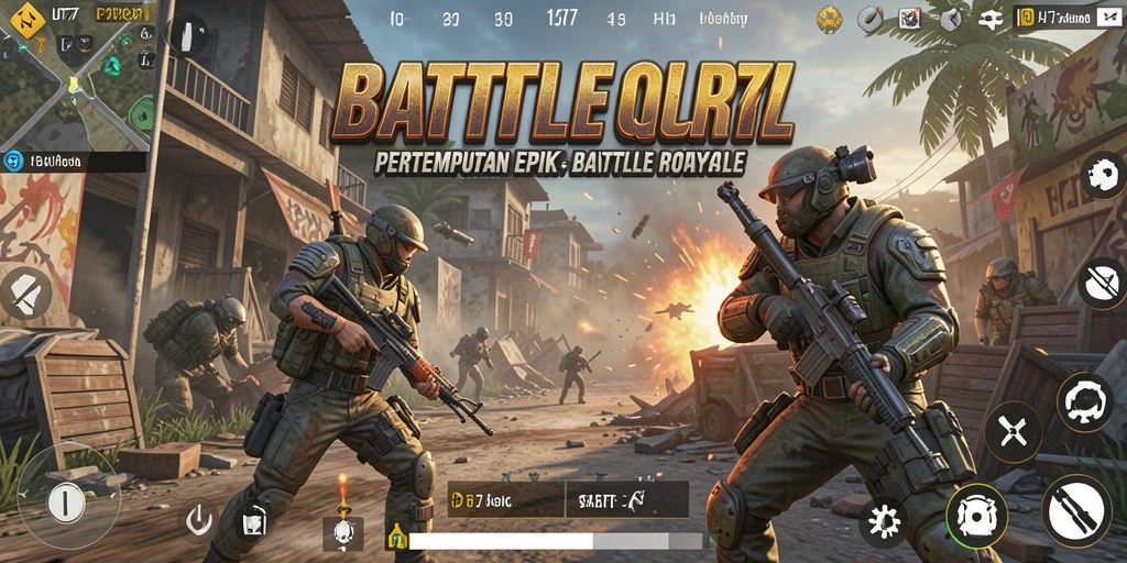 Screenshot utama UT77 menampilkan aksi seru dalam pertempuran Battle Royale.